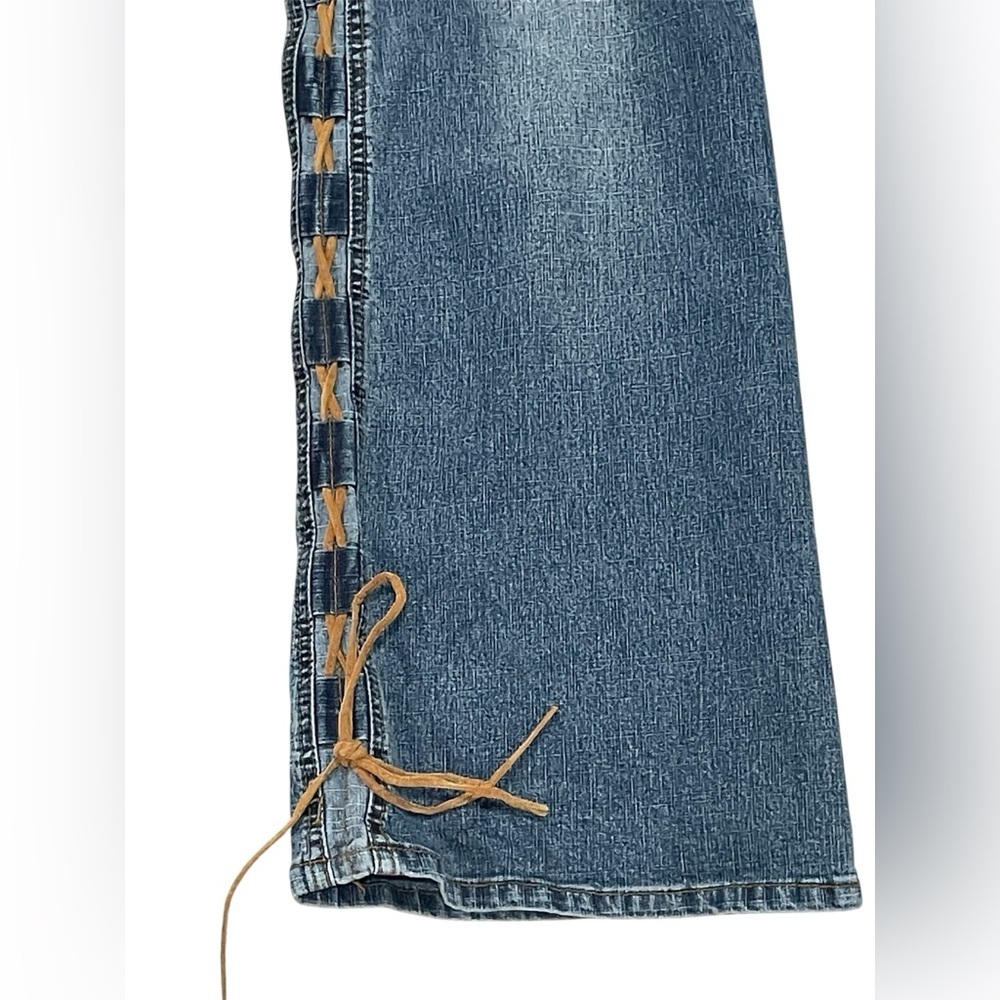 SEBO PARIS Y2K Juniors Lace up leg Blue Flared Women Jeans 13/14 - Picture 2 of 4